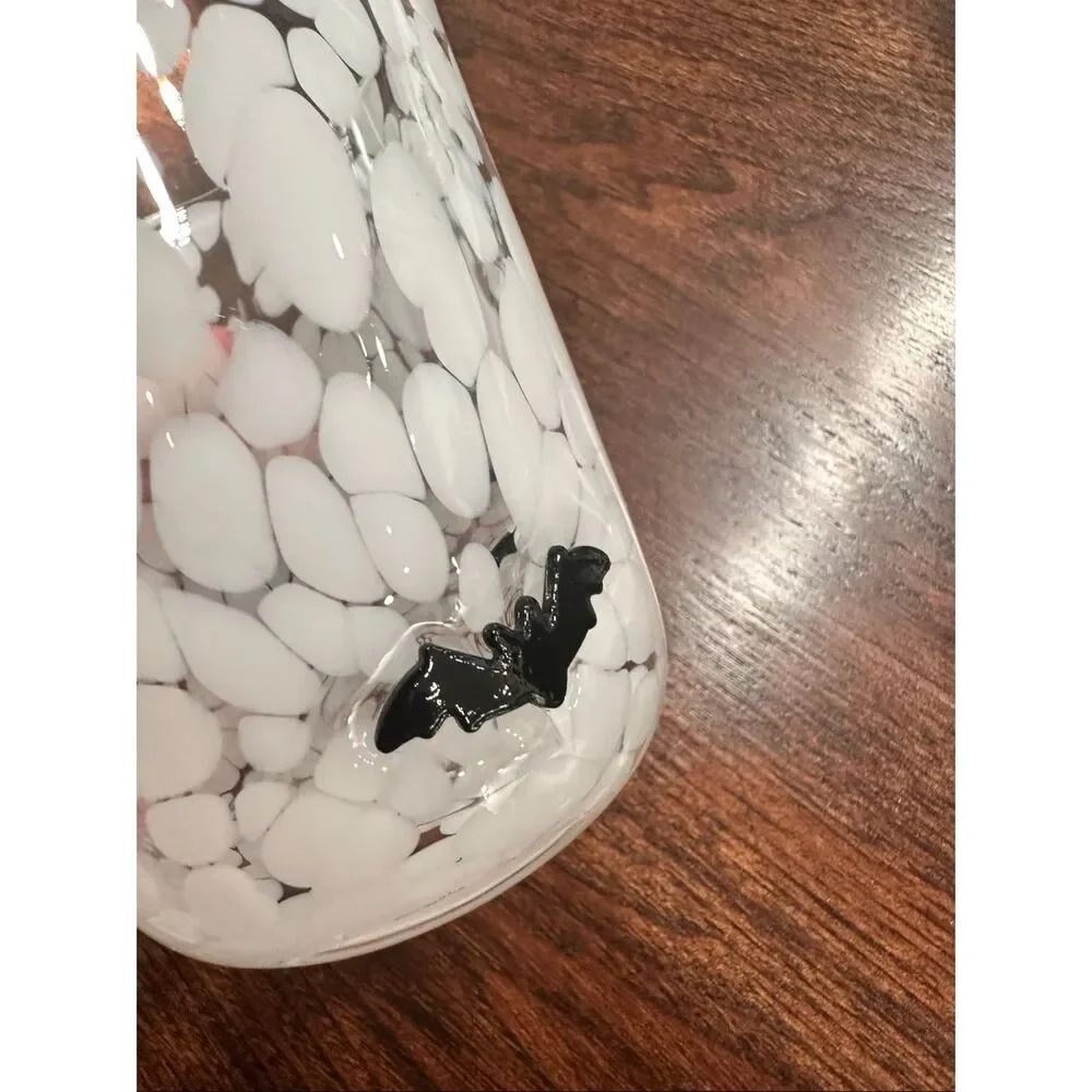 Anthropologie Black and White Speckled Glass Spooky Bat Cup New